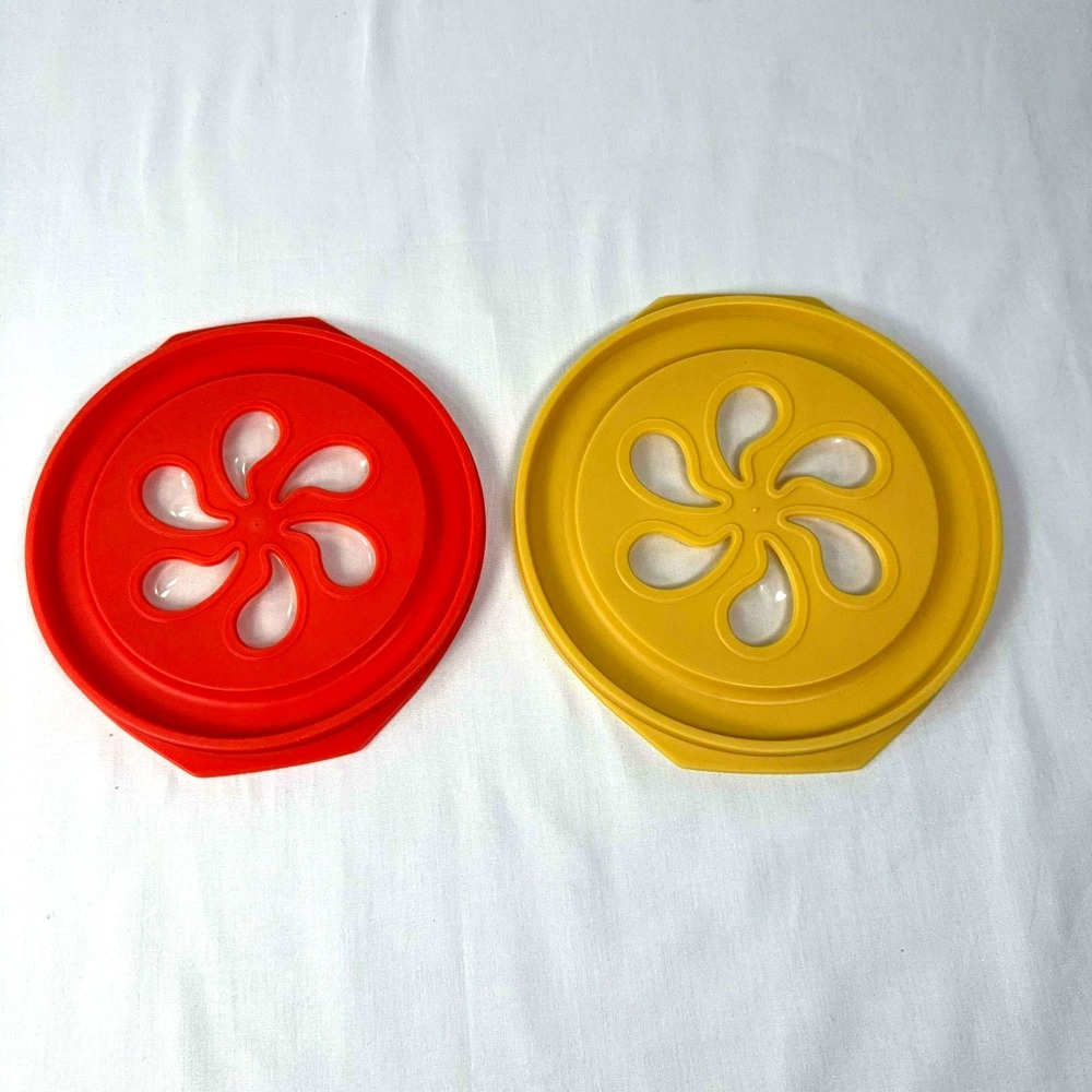 Vintage Rubbermaid Party Plan Lid Lot 3227 3228 Orange Yellow 6.5" 7"